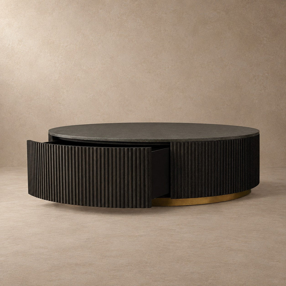 Happyarcadian Stone Top Round Storage Coffee Table