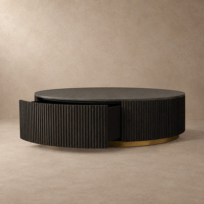 Happyarcadian Stone Top Round Storage Coffee Table