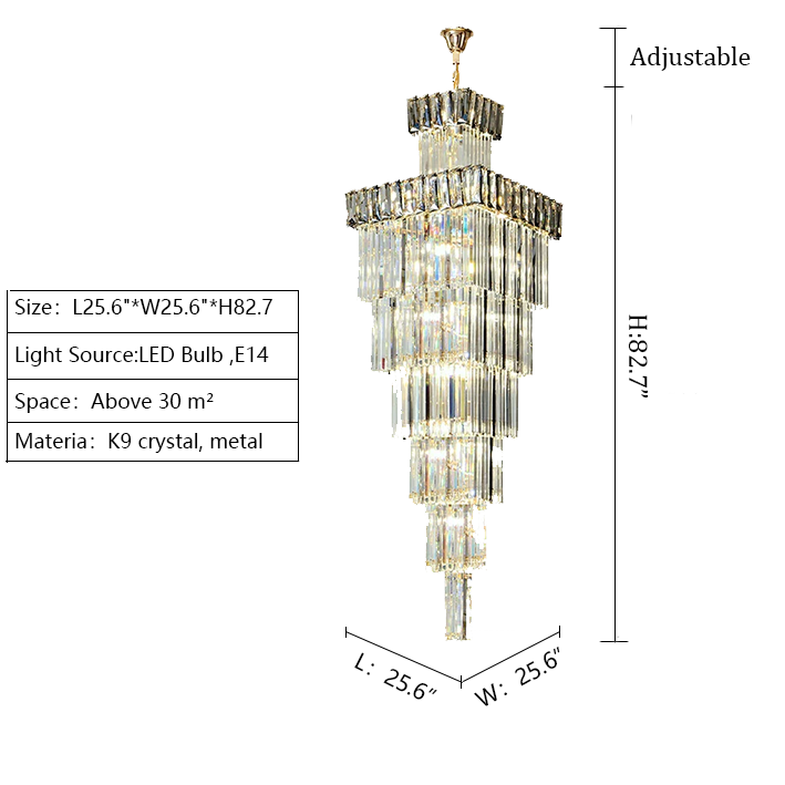 extra large 2.1m golden liner crystal chandelier 82.7'' for foyer staircase