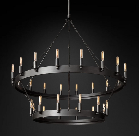 Camilo Vintage Filament Two-Tier Round Chandelier 38"