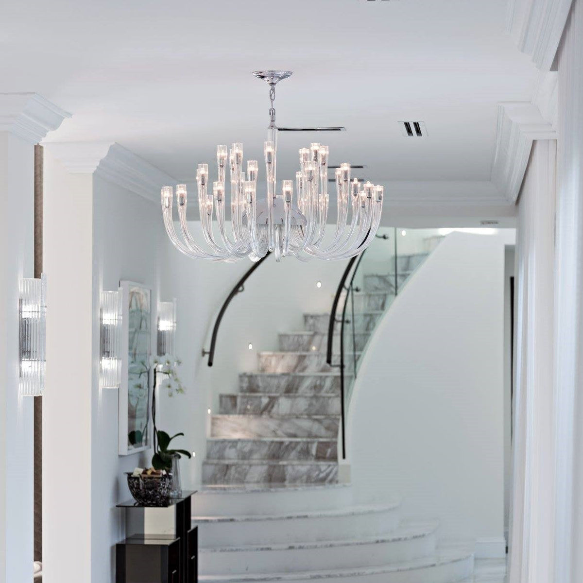 Modern Floral Reeded Glass Chandelier for Living/ Dining Room