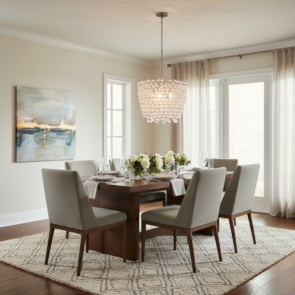 Cascading Crystal Drum Chandelier - dining room Scene