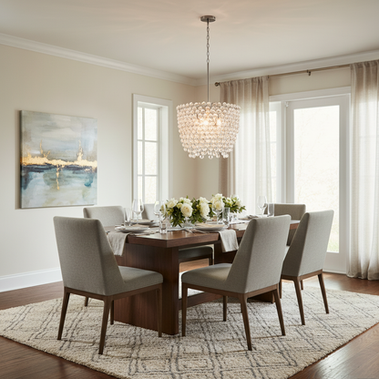 Cascading Crystal Drum Chandelier - dining room Scene