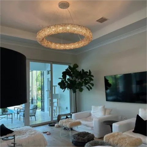 Customized Round Chandelier 59‘’- Full crystal, canopy 8''