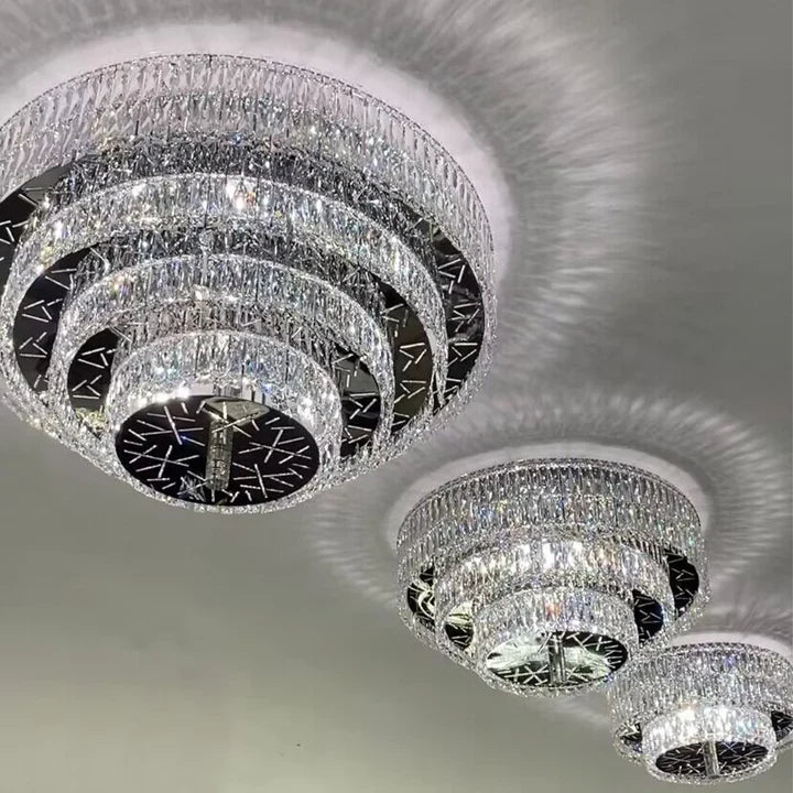 Oversized Modern Luxury Crystal Round Multi-layers Flush Mount Chandelier