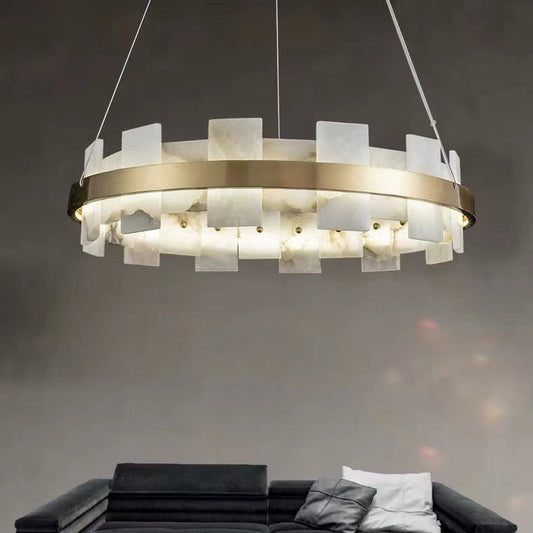 Denise Anita Modern Round Alabaster Chandelier For Living Room