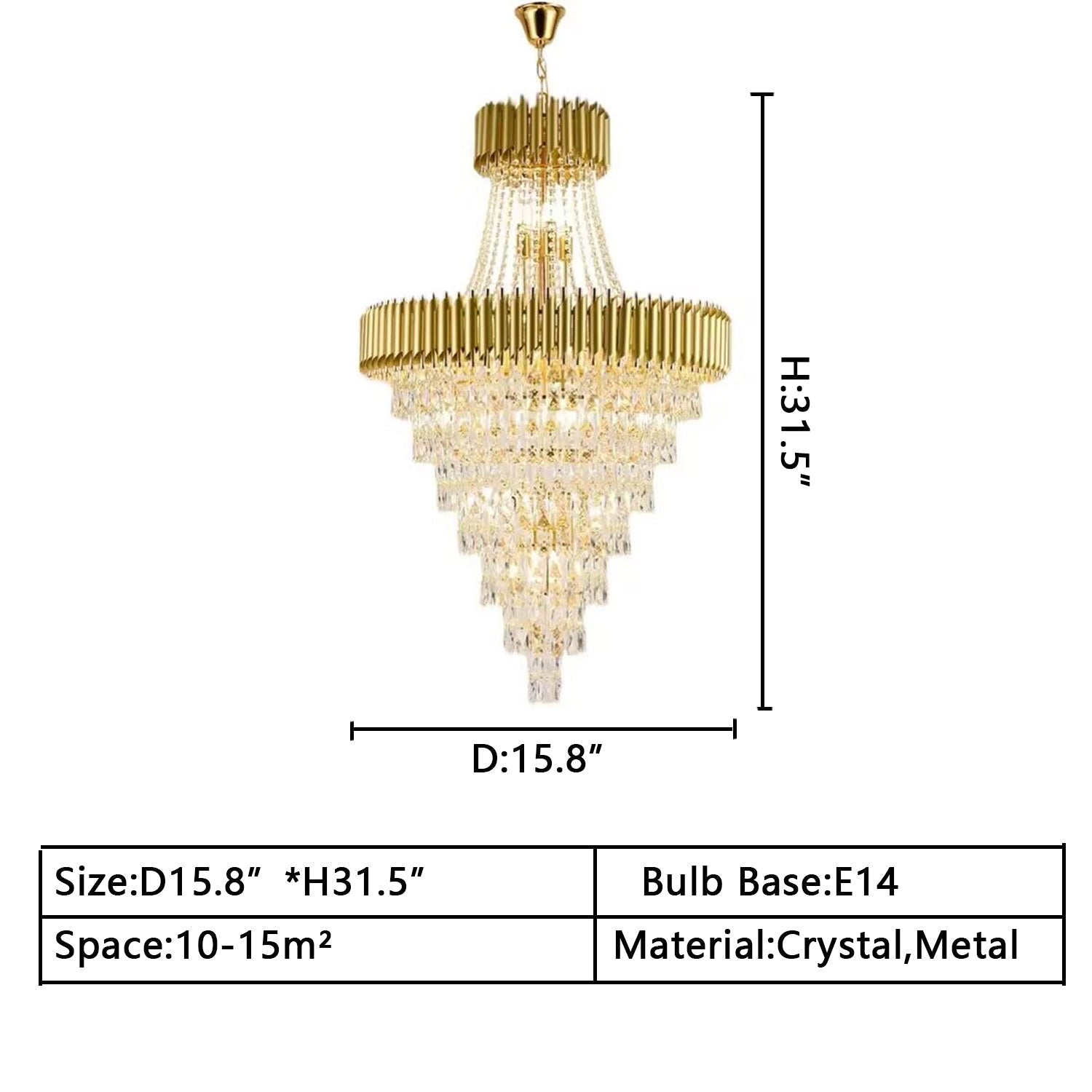 d15.8inches*h31.5inches lUXURY modern black/gold crystal chandelier multi-layer foyer,staircase light fixture