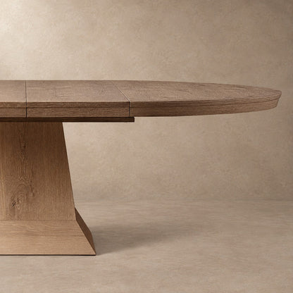 Round Oak Extension Dining Table with Leaves