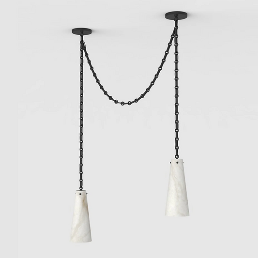 Contemporary Lucca Chandelier 202A-2 in Alabaster, 2-Light Vintage Alabaster Pendant Cluster