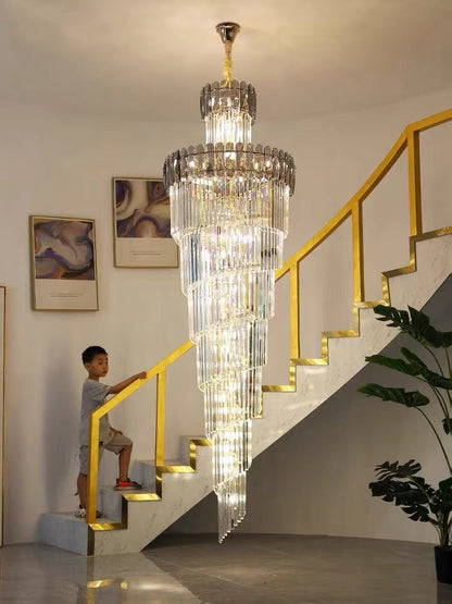 Luxury Extra Large Foyer Spiral Staircase Chandelier Long Crystal Ceiling Light Fixture