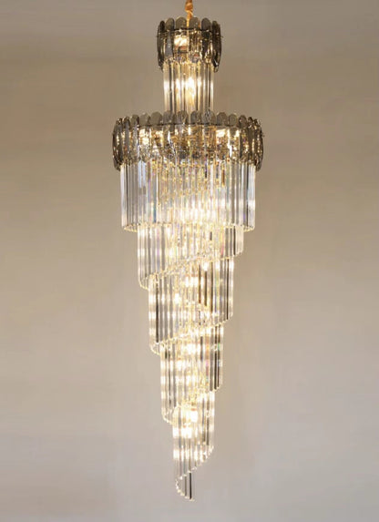 Luxury Extra Large Foyer Spiral Staircase Chandelier Long Crystal Ceiling Light Fixture