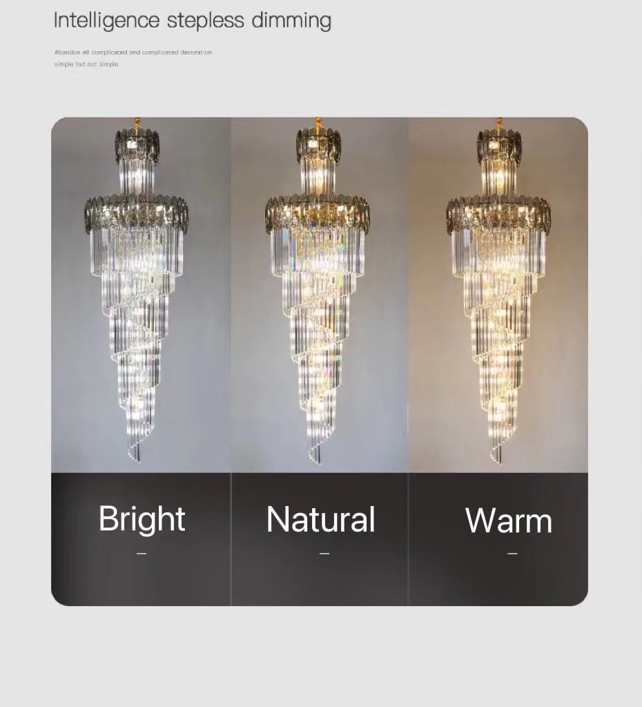 Luxury Extra Large Foyer Spiral Staircase Chandelier Long Crystal Ceiling Light Fixture