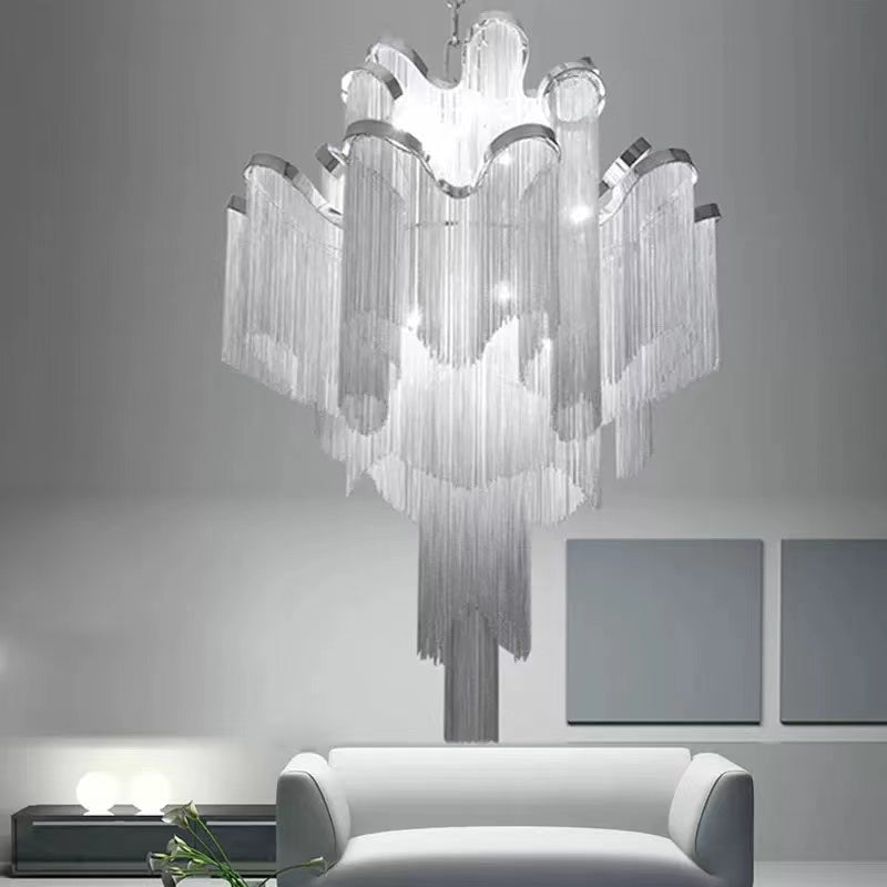 Post-Modern Extra Large Stainless Steel Long Tassel Chandelier for Large Living Room / Staircase / Villa / Duplexes