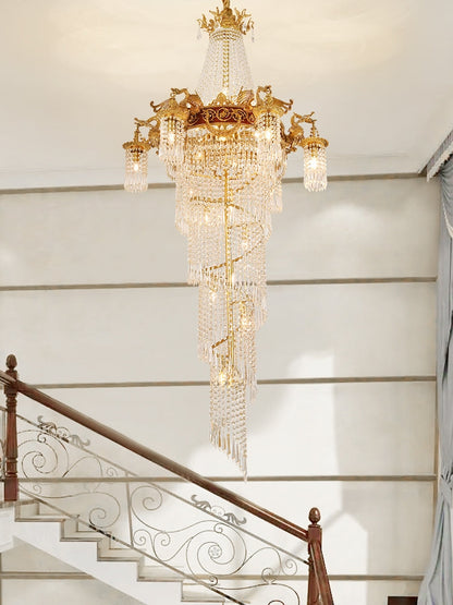 Extra Large Retro Luxury Full Copper Crystal Chandelier
