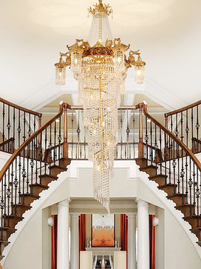 Extra Large Retro Luxury Full Copper Crystal Chandelier