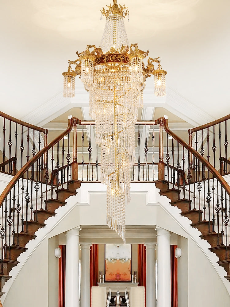 Extra Large Retro Luxury Full Copper Crystal Chandelier