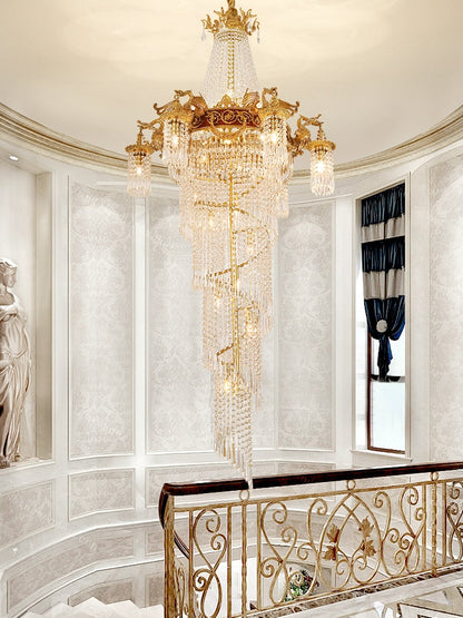 Extra Large Retro Luxury Full Copper Crystal Chandelier