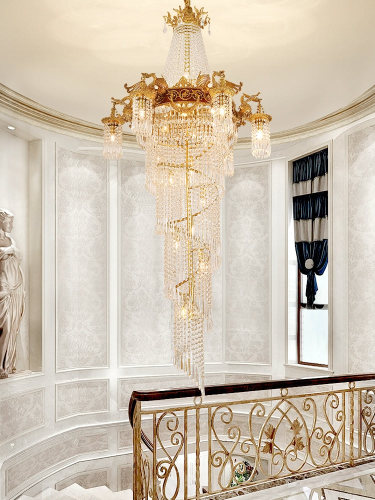 Extra Large Retro Luxury Full Copper Crystal Chandelier