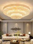 Extra Large Three Layers Round Luxury Flush Mounted Crystal Chandelier for Living Room