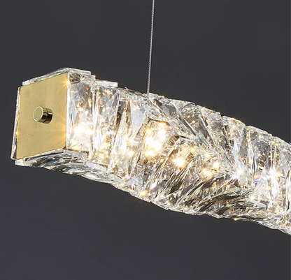 New Nordic Light Luxury Rectangle Brass and Crystal Pendant for Dining Room/Kitchen Island