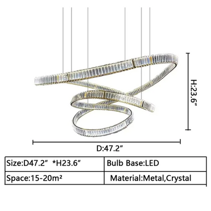 D47.2"*H23.6" Elegant Restaurant Rings Crystal Chandelier Foyer Living Room Ceiling Pendant Light Fixture