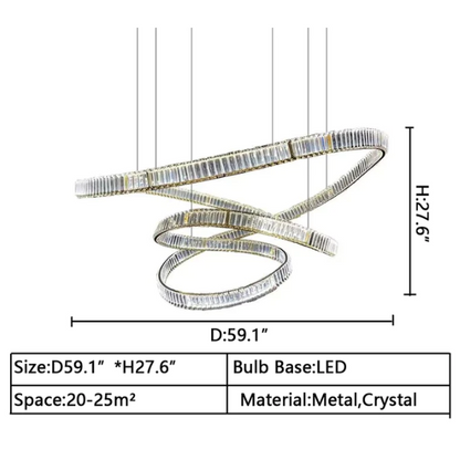 D59.1"*H27.6" Elegant Restaurant Rings Crystal Chandelier Foyer Living Room Ceiling Pendant Light Fixture