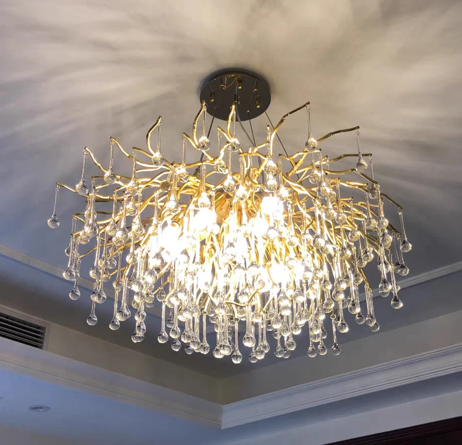 Stunning Tree Branch Crystal Chandelier with Clear Teardrop-shaped for Living/Dining Room