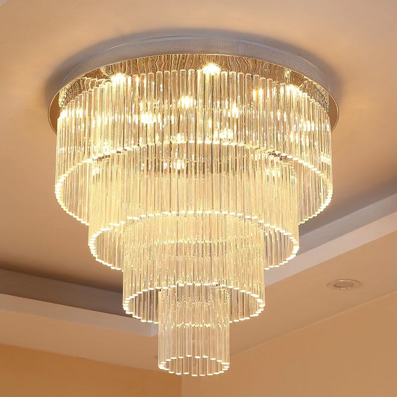 Extra Large Multi-tier Round Flush Mount Light Crystal Rod Chandelier