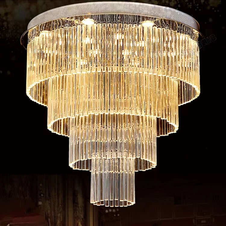 Extra Large Multi-tier Round Flush Mount Light Crystal Rod Chandelier for Living Room/Foyer