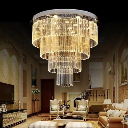 Extra Large Multi-tier Round Flush Mount Light Crystal Rod Chandelier