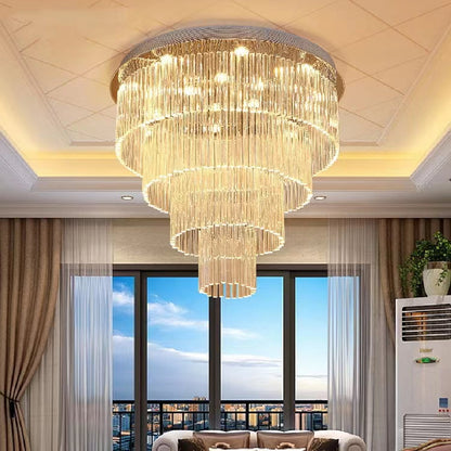 Extra Large Multi-tier Round Flush Mount Light Crystal Rod Chandelier