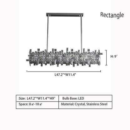L47.2"*W11.4"*H9.0" chandelier,chandeliers,extra large,large,art,irregular,crystal,suit,living room,dining room,pendant,block,long table,big table,kitchen island,bar