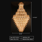 D59.0"*H102.4" chandelier,chandeliers,extra large,large,oversize,big,long,high,leave,layers,tiers,glass,metal,staircase,spiral staircase,living room,high-ceiling room,duplex,foyer,gold,luxury