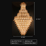 D70.9"*H118.1" chandelier,chandeliers,extra large,large,oversize,big,long,high,leave,layers,tiers,glass,metal,staircase,spiral staircase,living room,high-ceiling room,duplex,foyer,gold,luxury