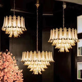 Extra Large Luxury Multi-tier Gold Pendant Glass Chandelier for Stairs/Large High-ceiling Room