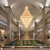 Extra Large Luxury Multi-tier Gold Pendant Glass Chandelier for Stairs/Large High-ceiling Room