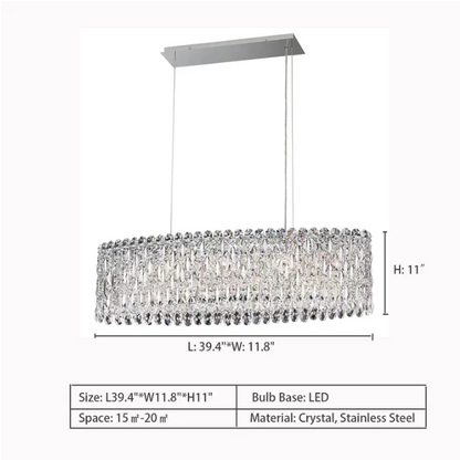 L39.4"*W11.8"*H11.0" Sarella Oval Linear Suspension,chandelier,chandeliers,crystal,luxury,light luxury,modern,long table,big table,dining table,kitchen island,dining bar,kitchen bar,bar,living room,dining room,study,stainless steel,big,huge,oversized,large