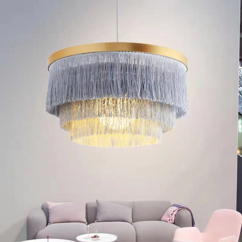 Modern Colorful Round Tiered Tassel Pendant Chandelier for Living/Dining Room/Bedroom