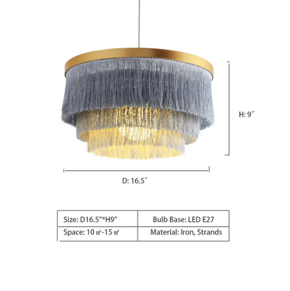 D16.5"*H9.0" Fringe Pendant Chandeliers,chandelier,chandeliers,tassel,round,ceiling,layerstiers,multi-tier,iron,strands,led,living room,bedroom,dining room,colorful,multi-color