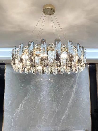 Modern Smoky Gray Crystal Chandelier Gleamy Light Fixture for Living/Dining Room/ Bedroom/ Home Office