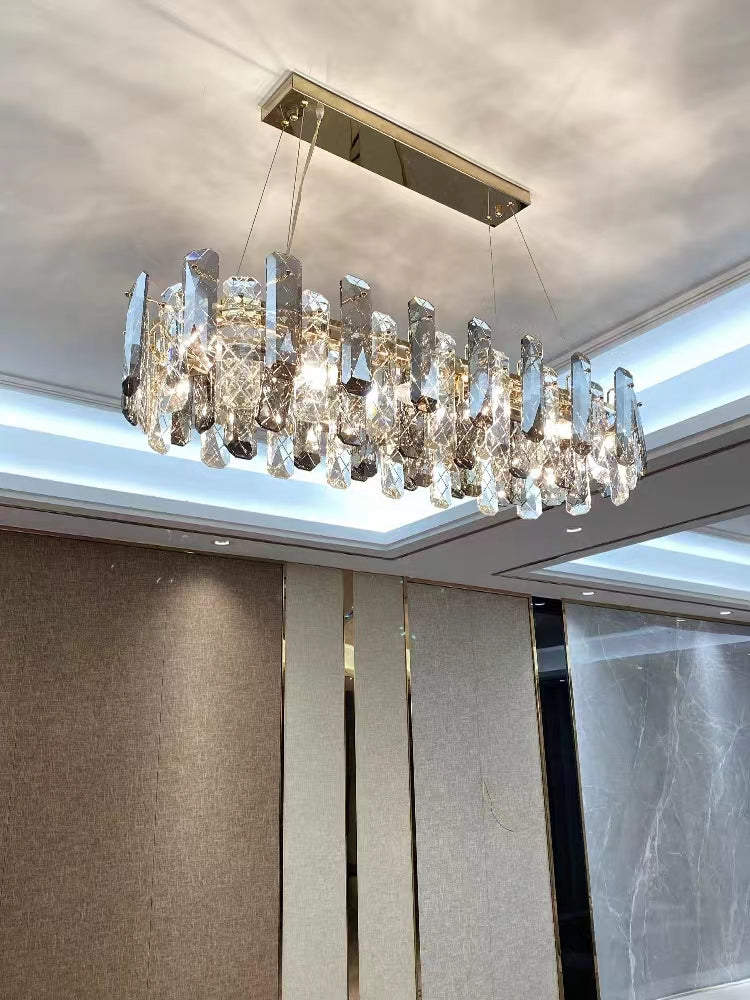 Modern Smoky Gray Crystal Chandelier Gleamy Light Fixture for Living/Dining Room/ Bedroom/ Home Office