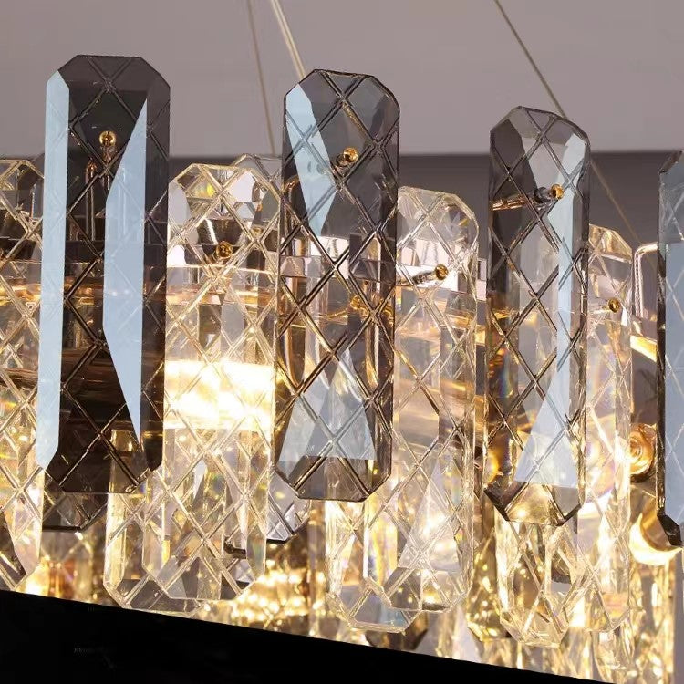 Modern Smoky Gray Crystal Chandelier Gleamy Light Fixture for Living/Dining Room/ Bedroom/ Home Office