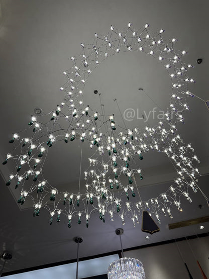 Shimmering Dreamcatcher Crystal Chandelier with Cascading Colorful Firefly-like Crystals