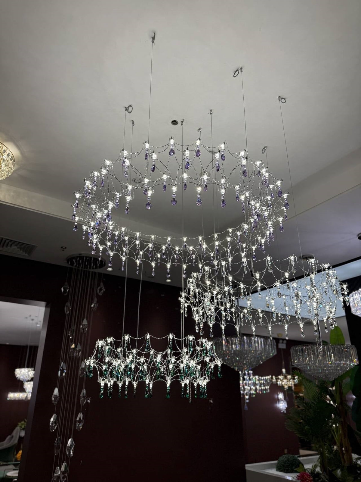 Shimmering Dreamcatcher Crystal Chandelier with Cascading Colorful Firefly-like Crystals