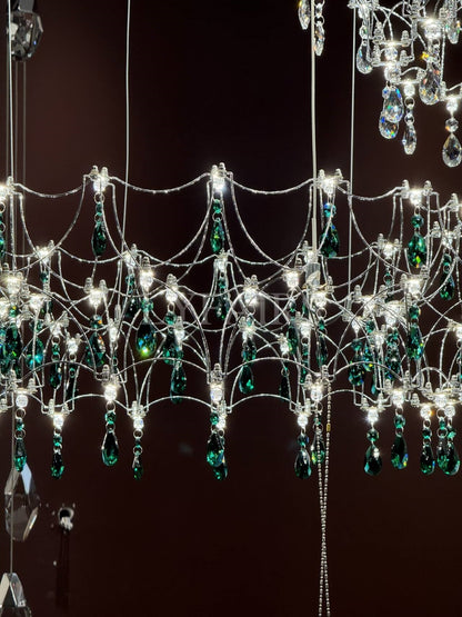 Shimmering Dreamcatcher Crystal Chandelier with Cascading Colorful Firefly-like Crystals