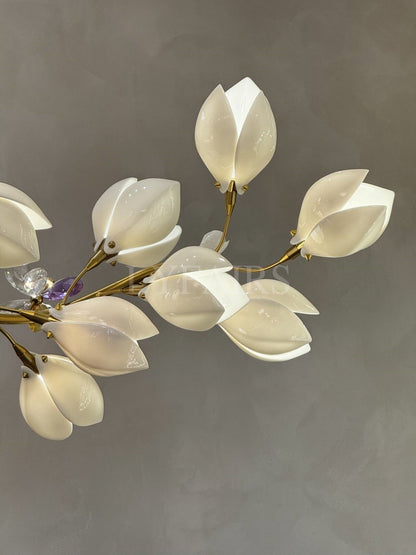 Art Design Creative Ceramic Magnolia Ring/Linear Chandelier for Bedroom/Living Room/Dining Room/Kitchen Island