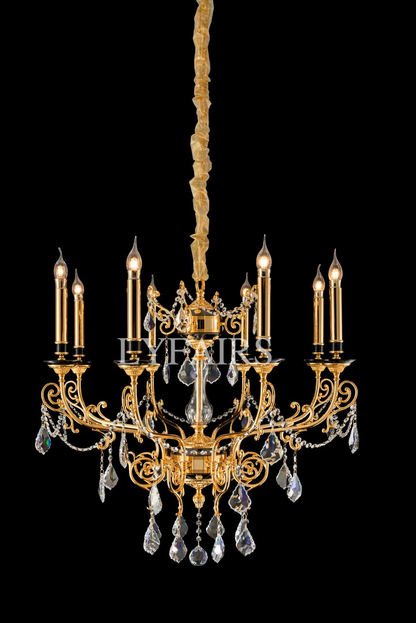 Baroque Silver/24K Gold Color Candle Light Crystal Chandelier