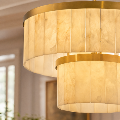 24" 2-Tier Alabaster Round Chandelier - Gold