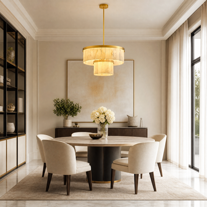 24" 2-Tier Alabaster Round Chandelier - Gold