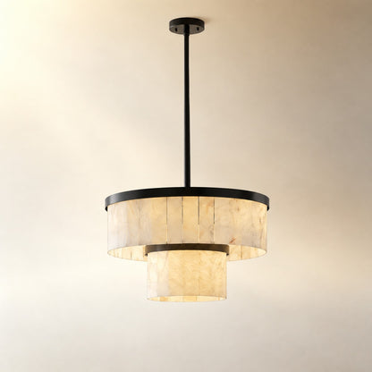 24" 2-Tier Alabaster Round Chandelier - Black